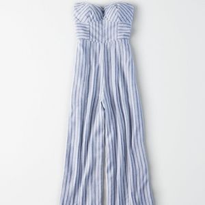 Blue and white cotton gauze jumpsuit